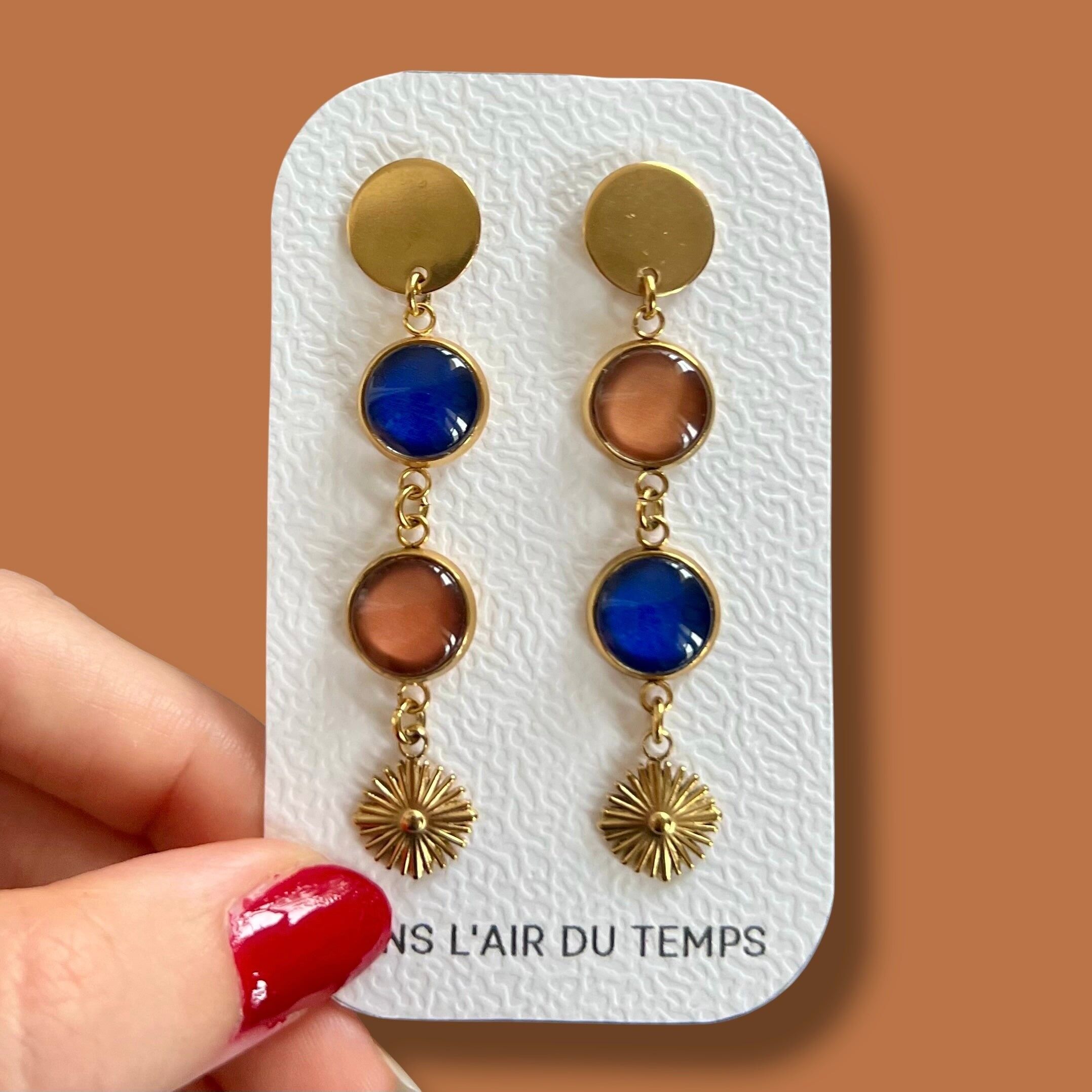 Fine camel and navy blue earrings