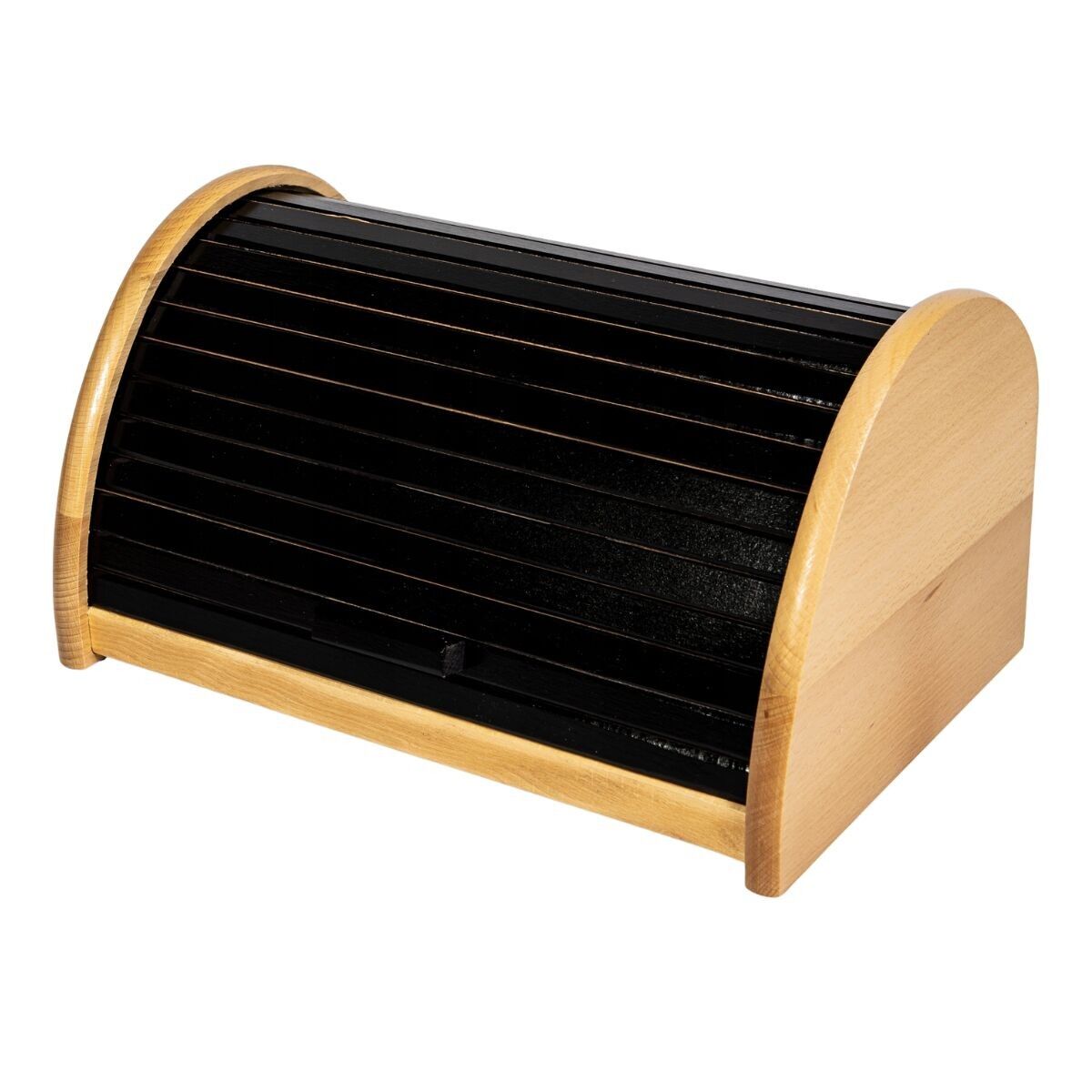 Wooden Roll-Top Bread Bin “Rainbow” – Black and Natural Beech