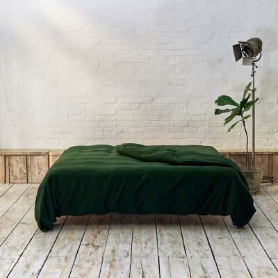 Dark Green Duvet Cover - Double | 200 x 200cm - Soft & Snug Washed Cotton
