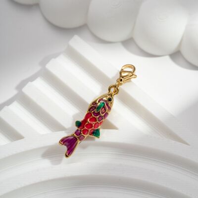Gold, vibrant, artistic, multi-colored fish charm