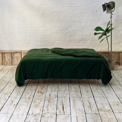 Dark Green Duvet Cover - Super King | 260 x 220cm - Soft & Snug Washed Cotton