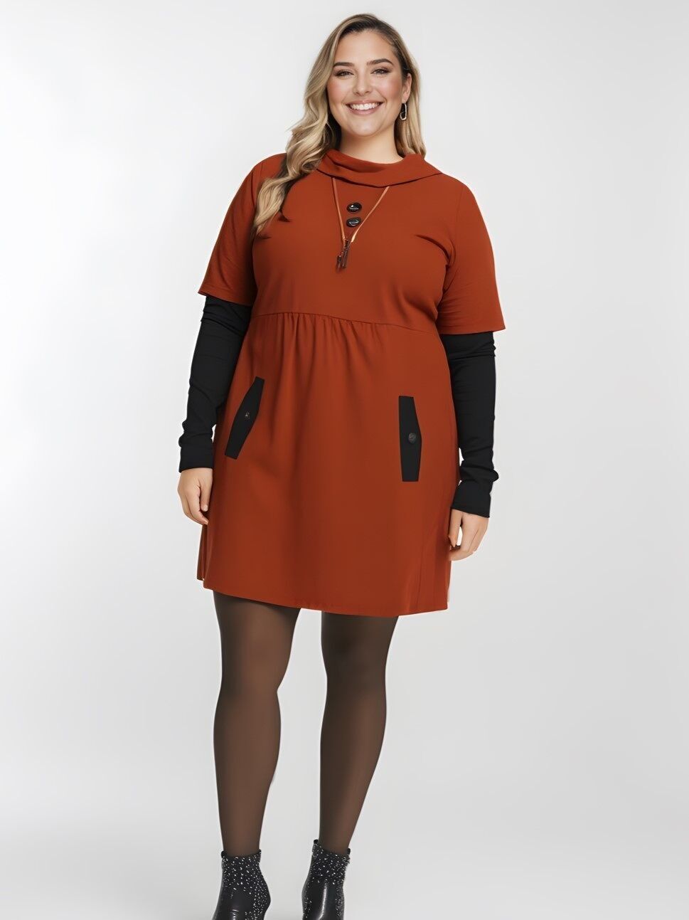 Tunique grande taille effet 2en1 rouille (A520)