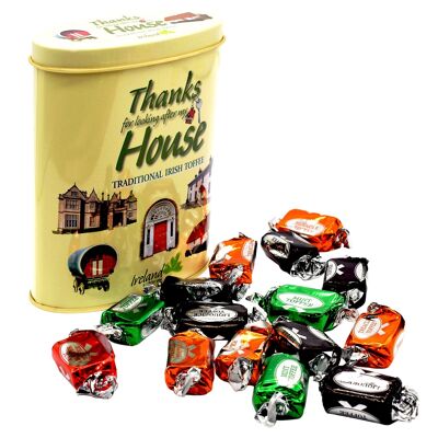 Tin of "thanks for minding my house" toffees