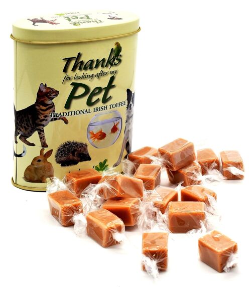Tin of "thanks for minding my pet" toffees