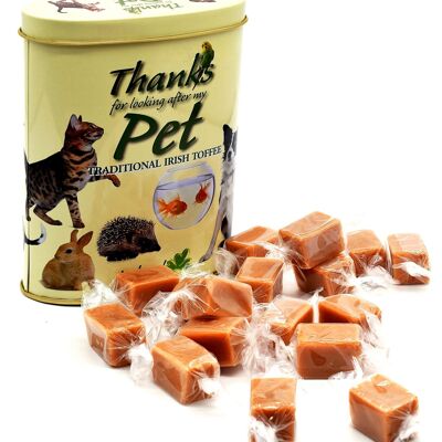 Tin of "thanks for minding my pet" toffees