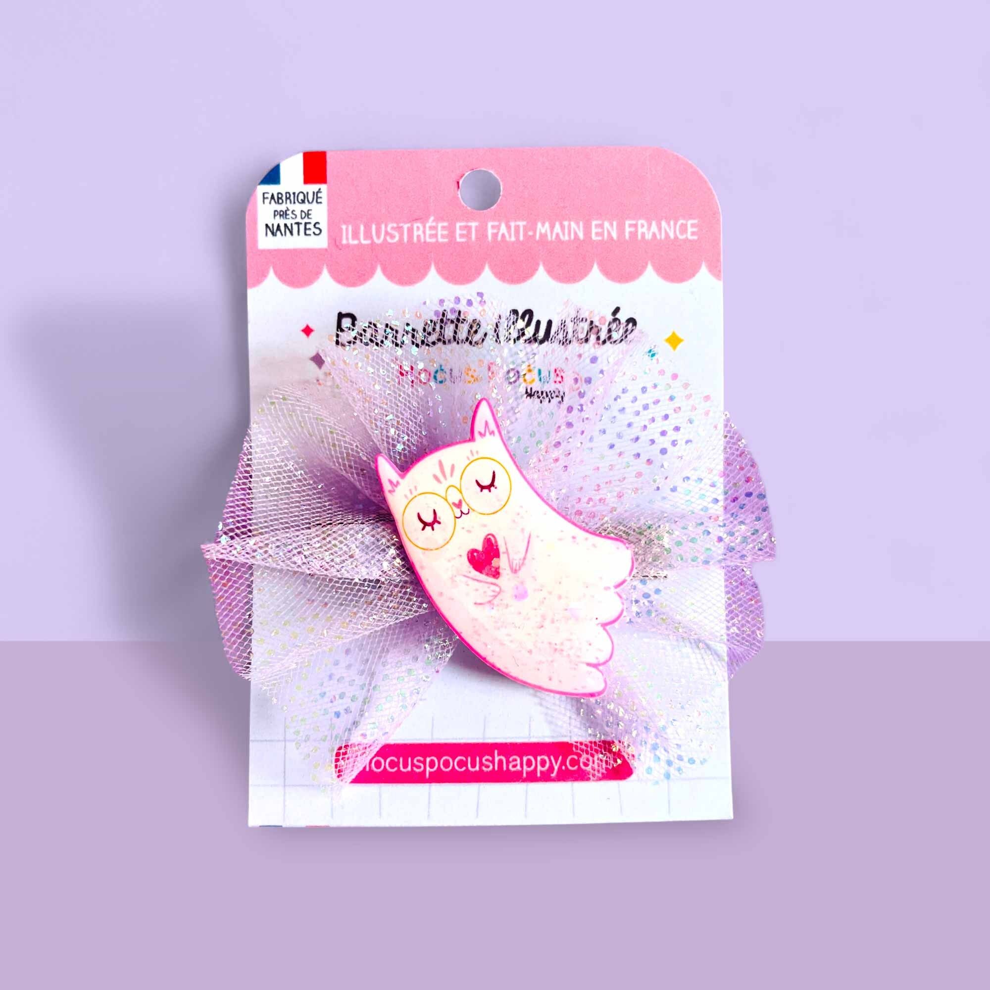 Kinder-Haarspange - Halloween-Geisterkatze - Handgefertigt in Frankreich