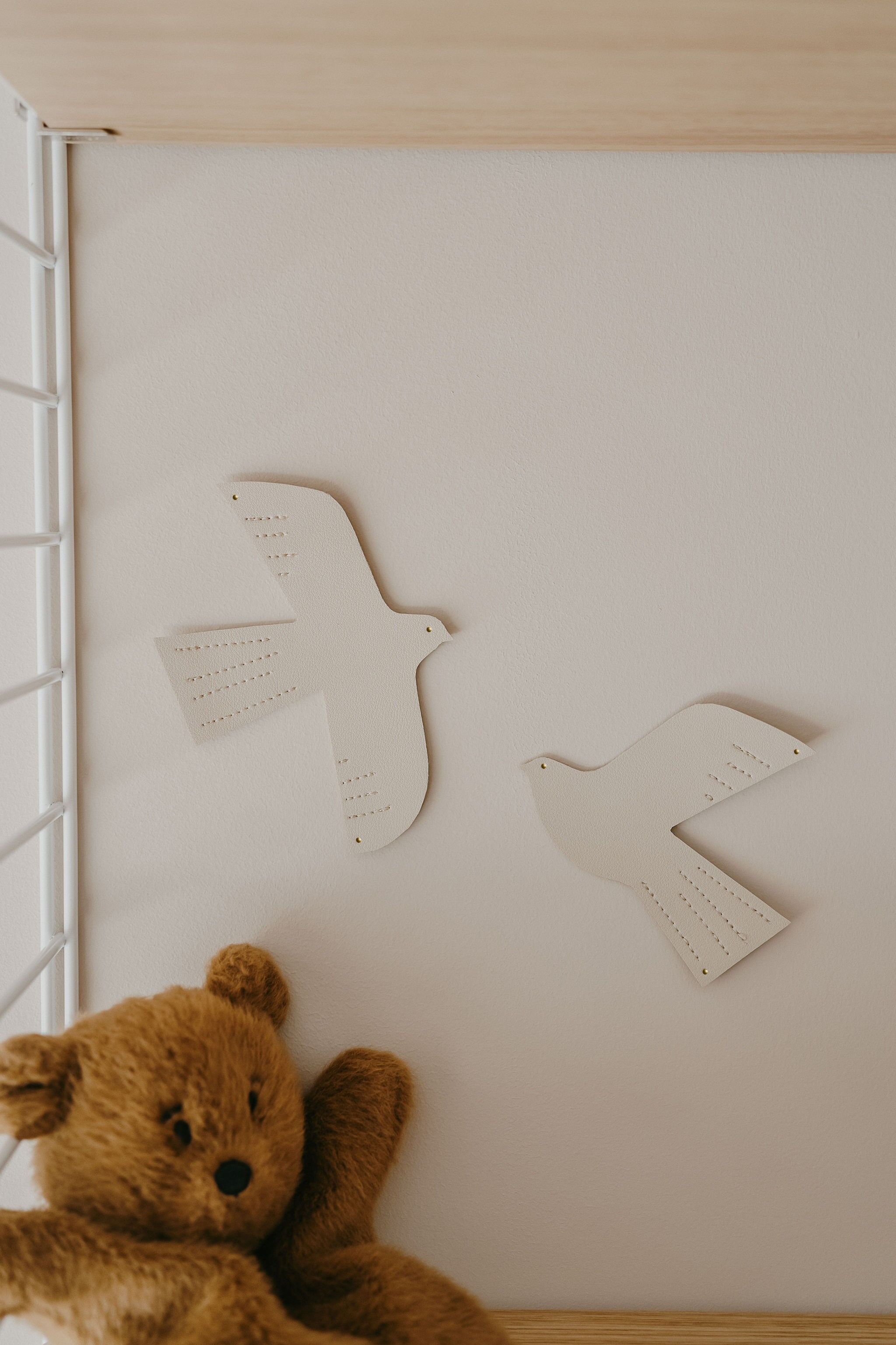 Oiseau en cuir - décoration murale poétique - Taille S beige