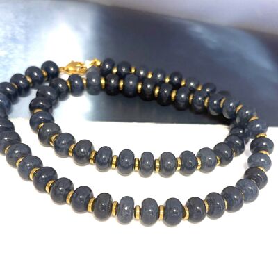Collier pierre naturelle bleu pétrole