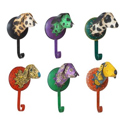Set de 6 patères en métal têtes de chien N°7