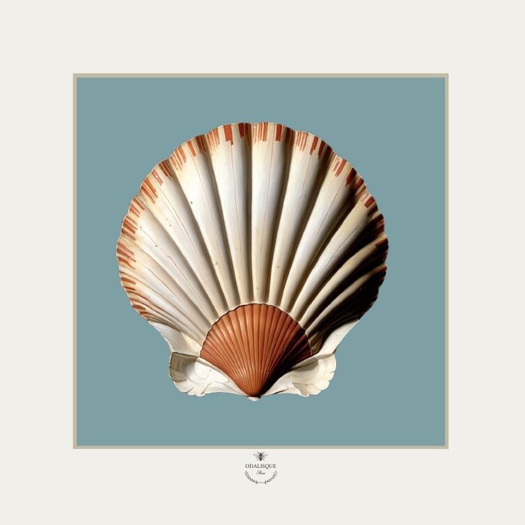 La vieira sobre fondo azul - ilustración 18x18 cm