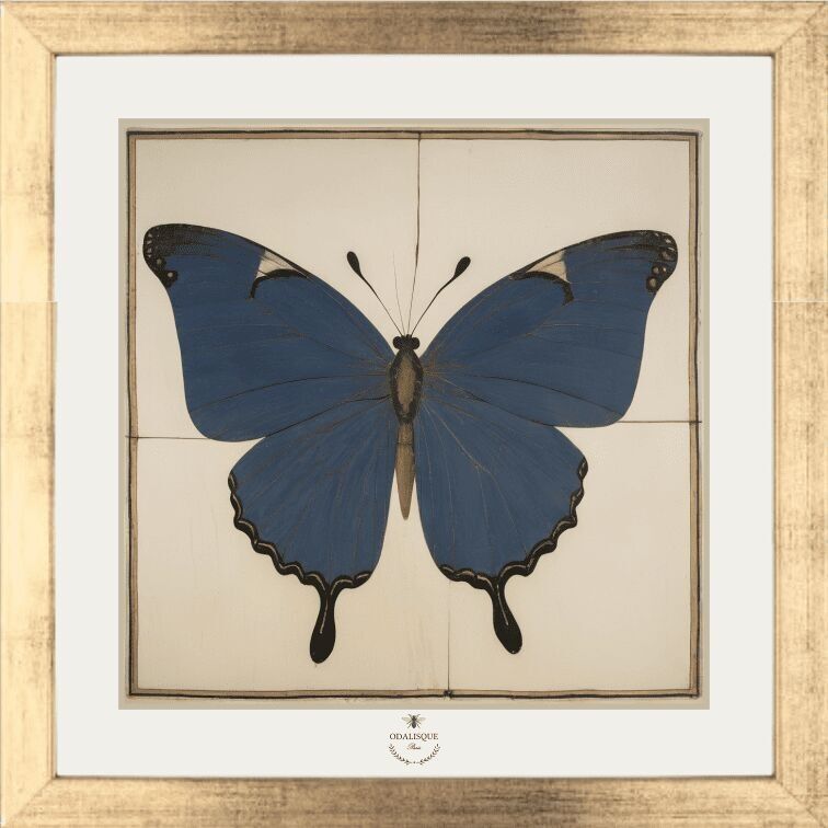 La Mariposa Azul - Pack marco dorado 20x20 cm + ilustración