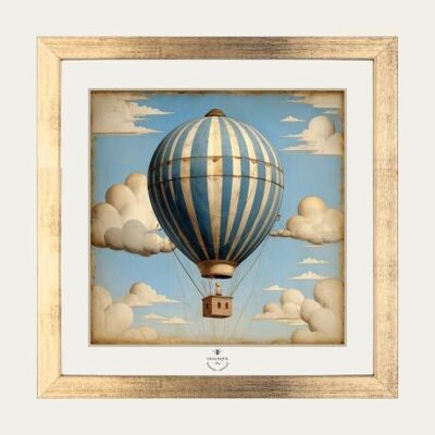 Mongolfiera - Confezione con cornice dorata 20x20 cm + illustrazione
