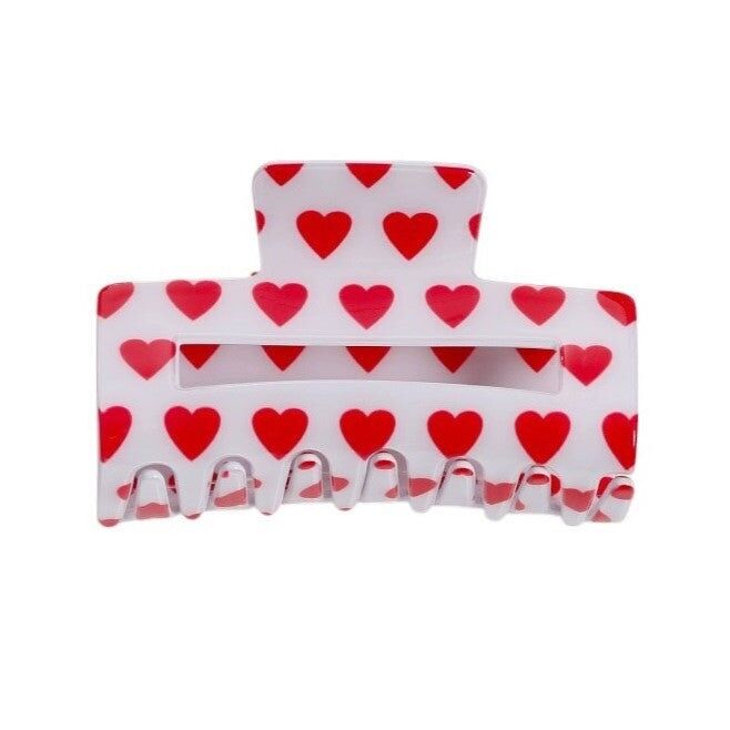 Pince à griffe rectangulaire à cœurs blancs et rouges