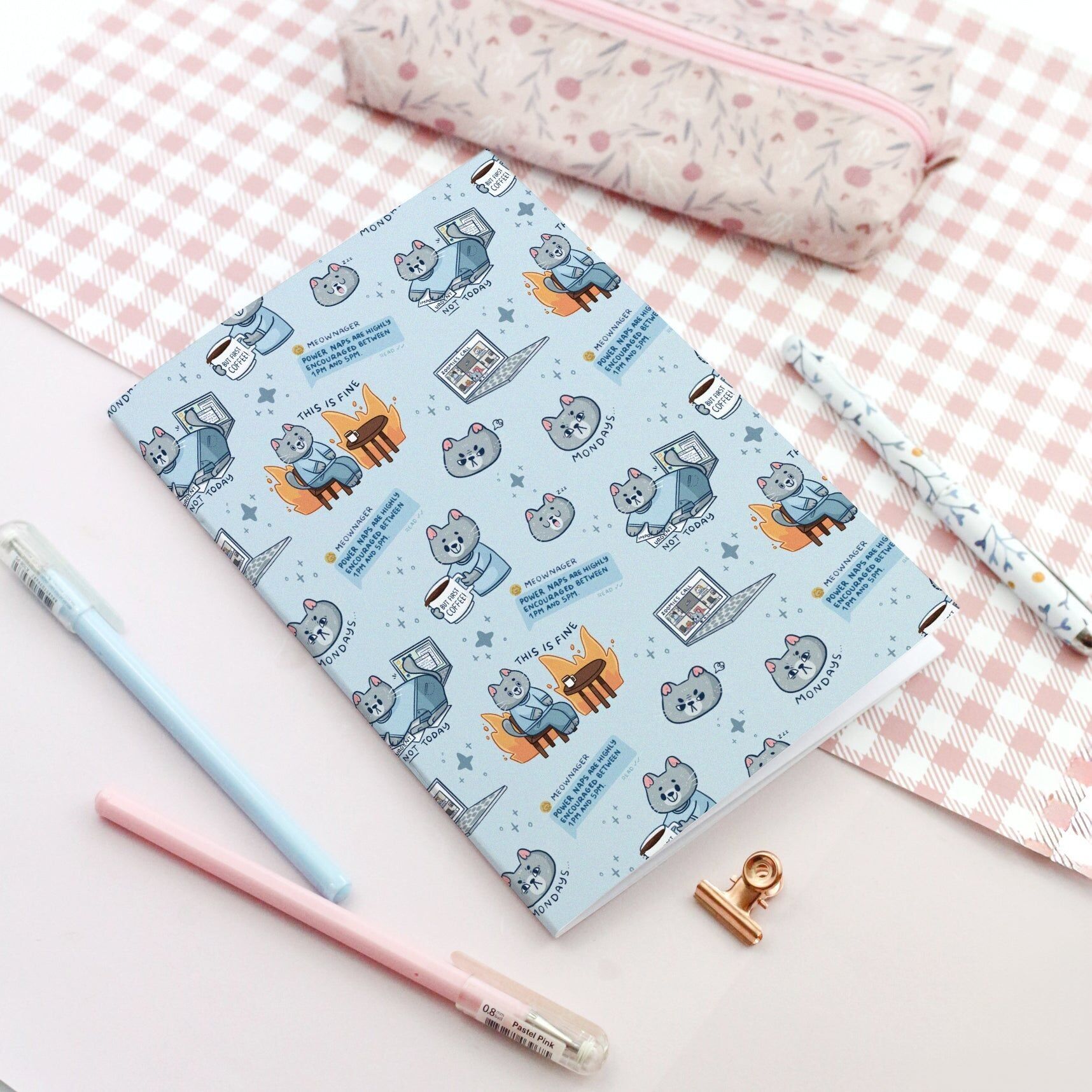 Katze im Büro | Recycling-Notizbuch | Schulanfangs-Notizbuch