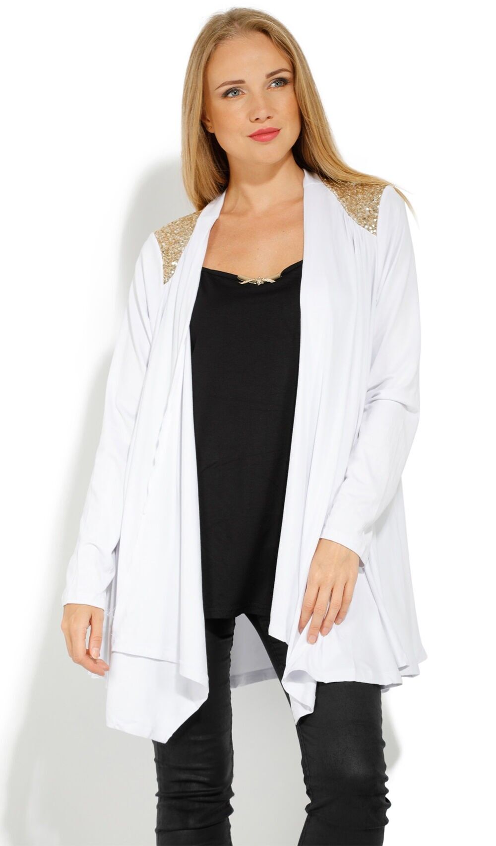 Set aus weißer Strassweste und Oberteil in Übergröße (A327)