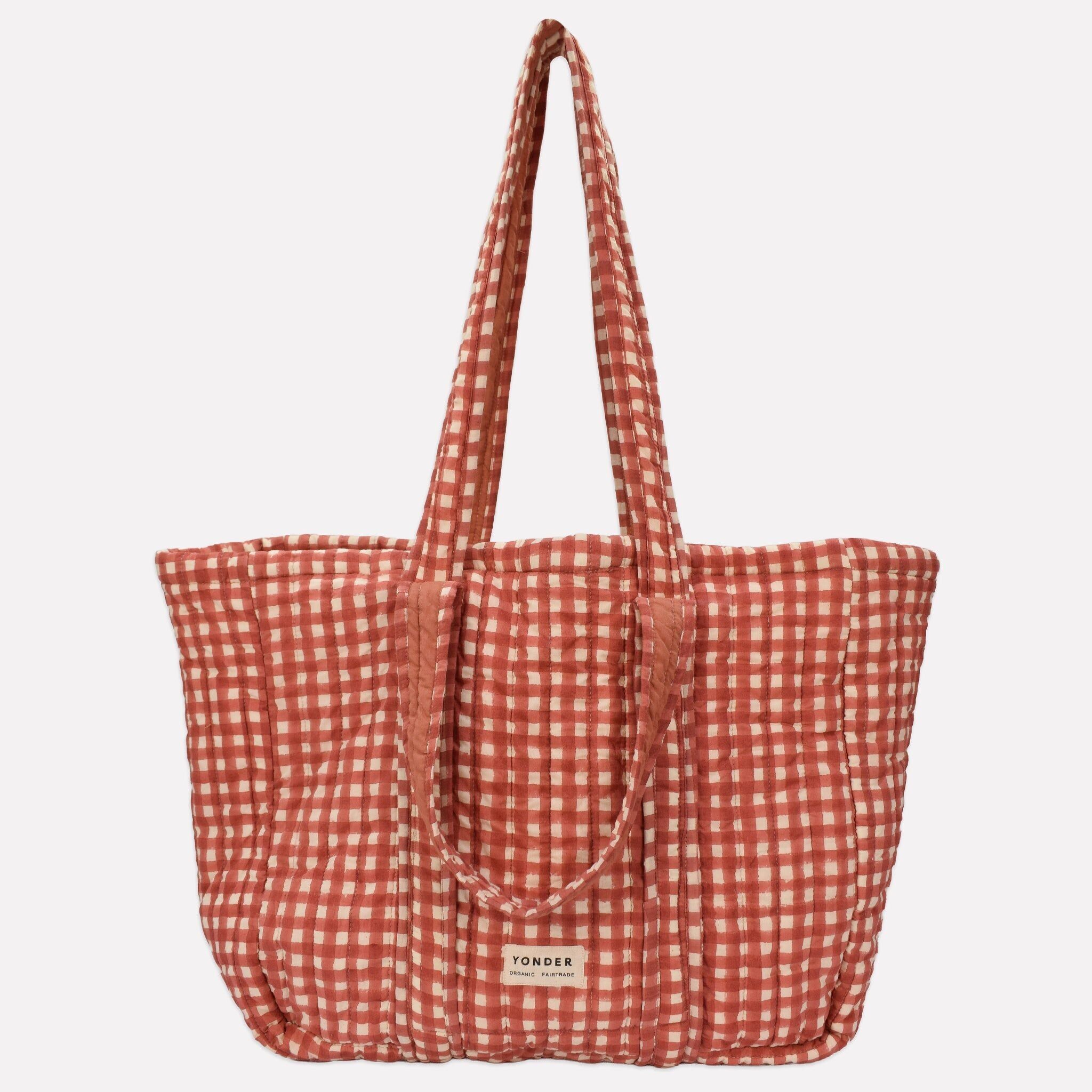 Gesteppte Tragetasche | Gingham | Ingwer