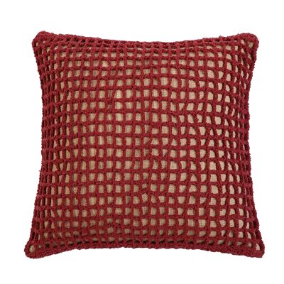 Coussin décoratif en crochet Tarika Net, bordeaux – 45 x 45 cm