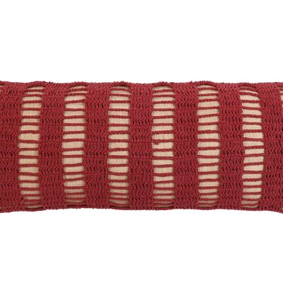 Tarika Lines Lumbar Crochet Pillow, Wine Red- 12 x 30 Inch