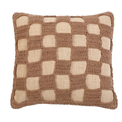 Coussin décoratif en crochet à carreaux Tarika, beige - 45 x 45 cm