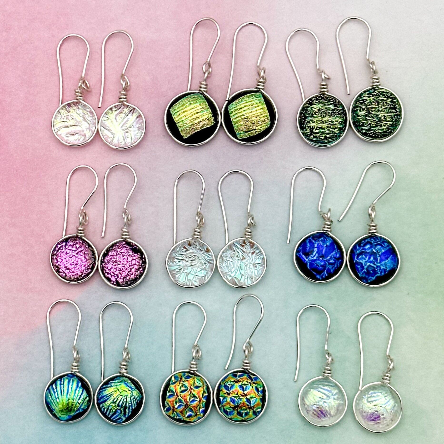 9 dichroic glass earrings