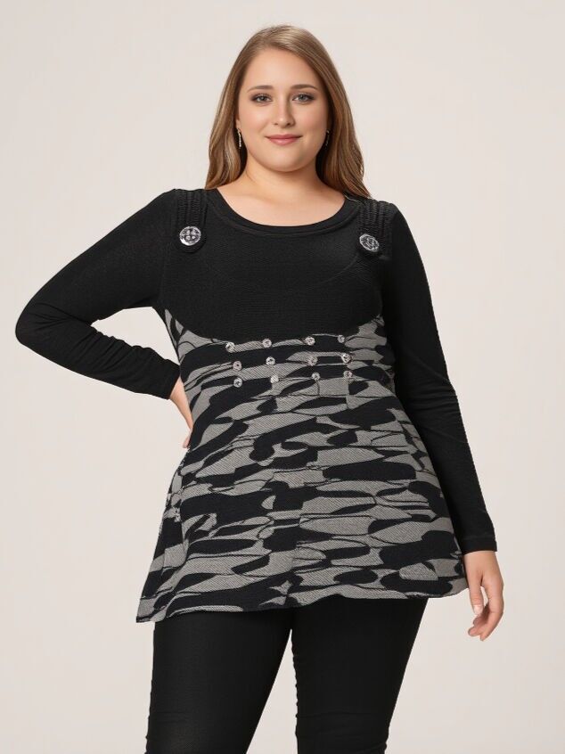 Bedrucktes Pullover- und Oberteil-Set in Übergröße (A032)