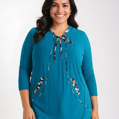 Tunique bleu grande taille avec nervures floral (A559)