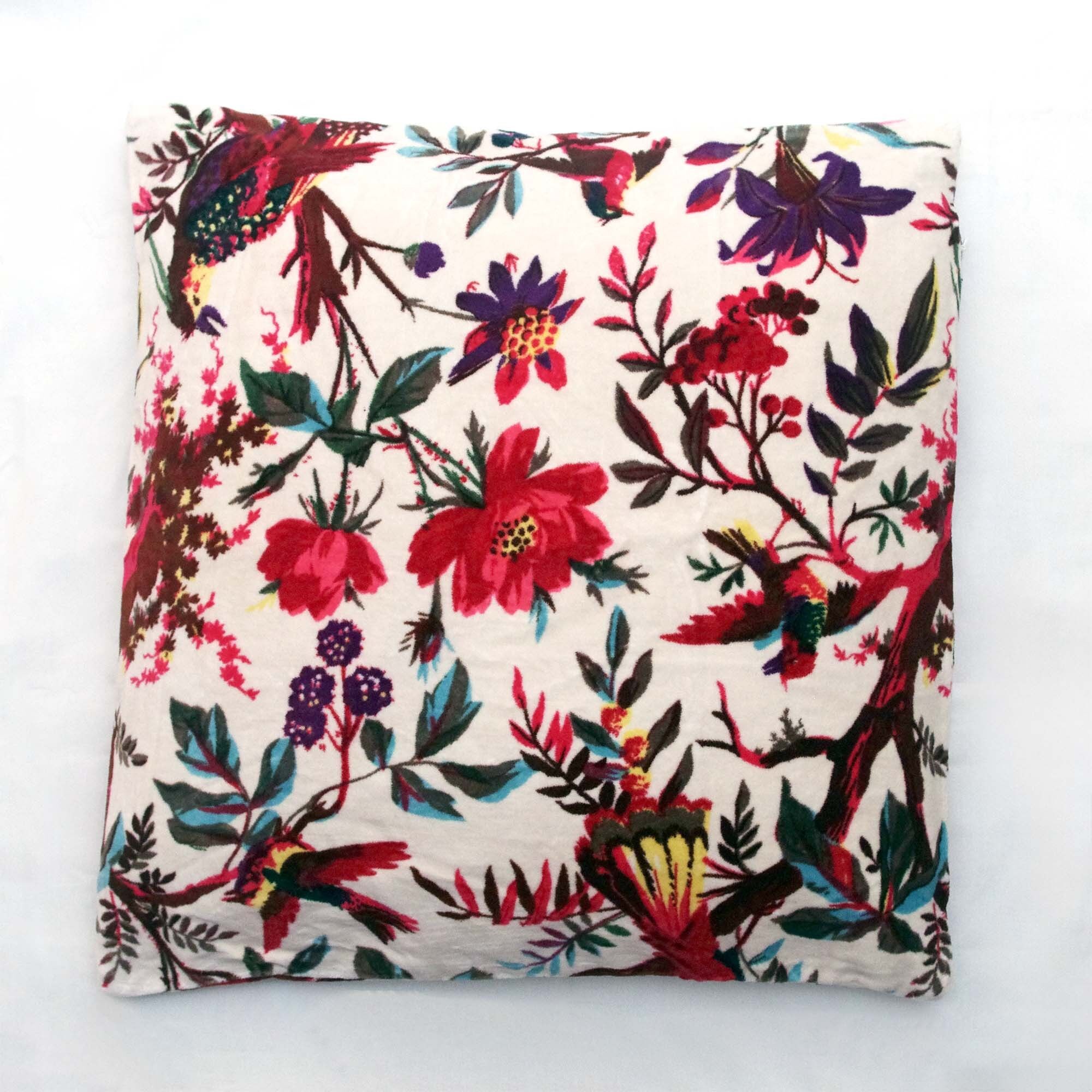 Fodera per cuscino in velluto con stampa floreale tropicale - Bianco