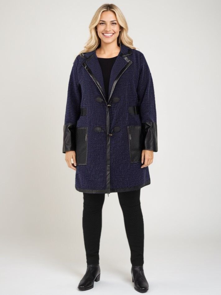 Veste bleu grande taille avec patch similicuir (A563)