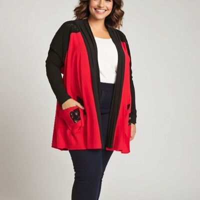 Ensemble sous pull + gilet sans manche rouge grande taille (A580)