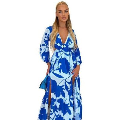 Maxivestido con estampado floral y recortes