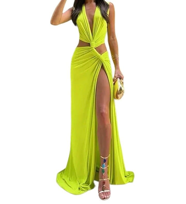 Abito lungo con cut-out agli agrumi