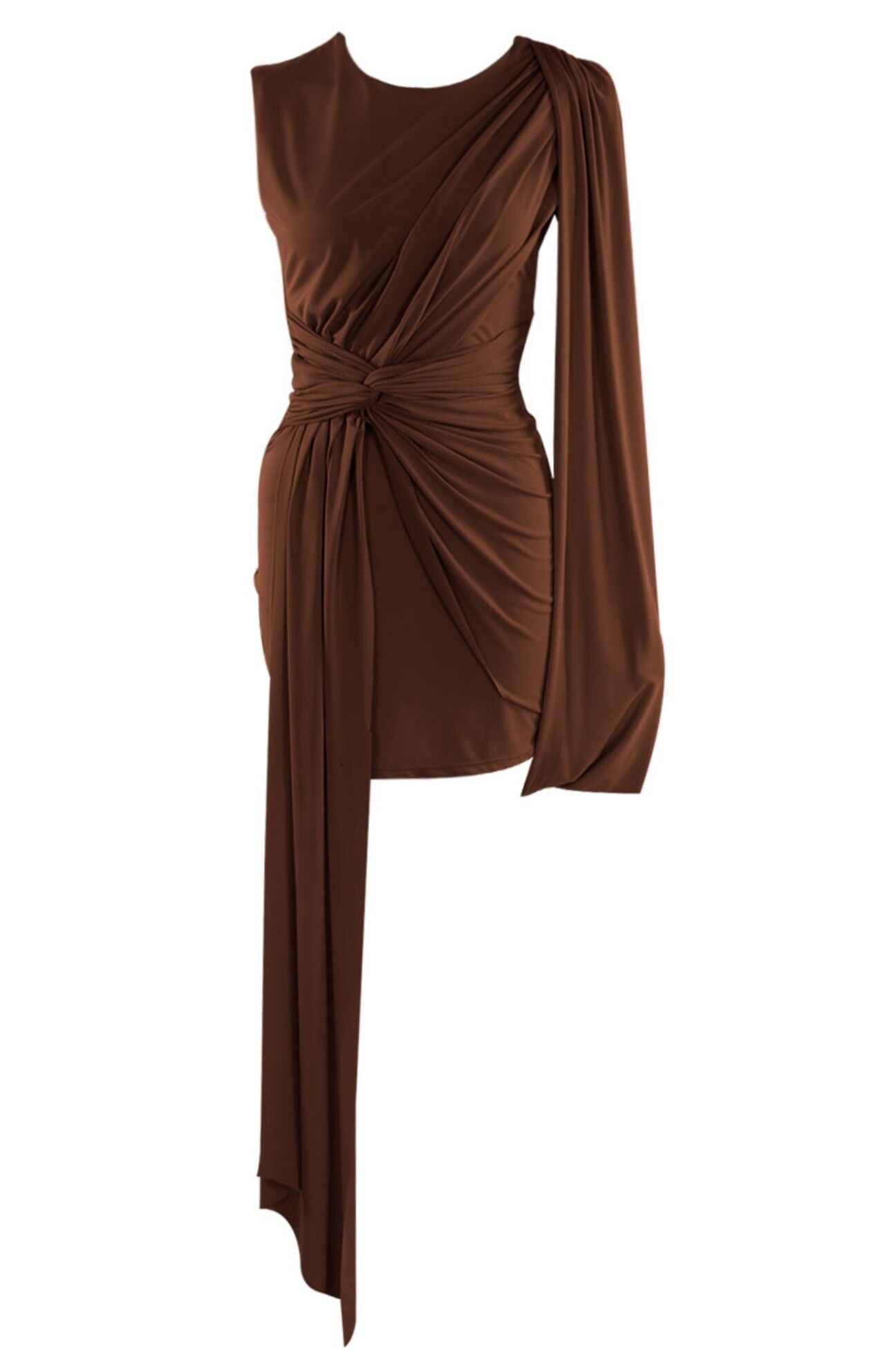 Mini-robe drapée à épaules froncées