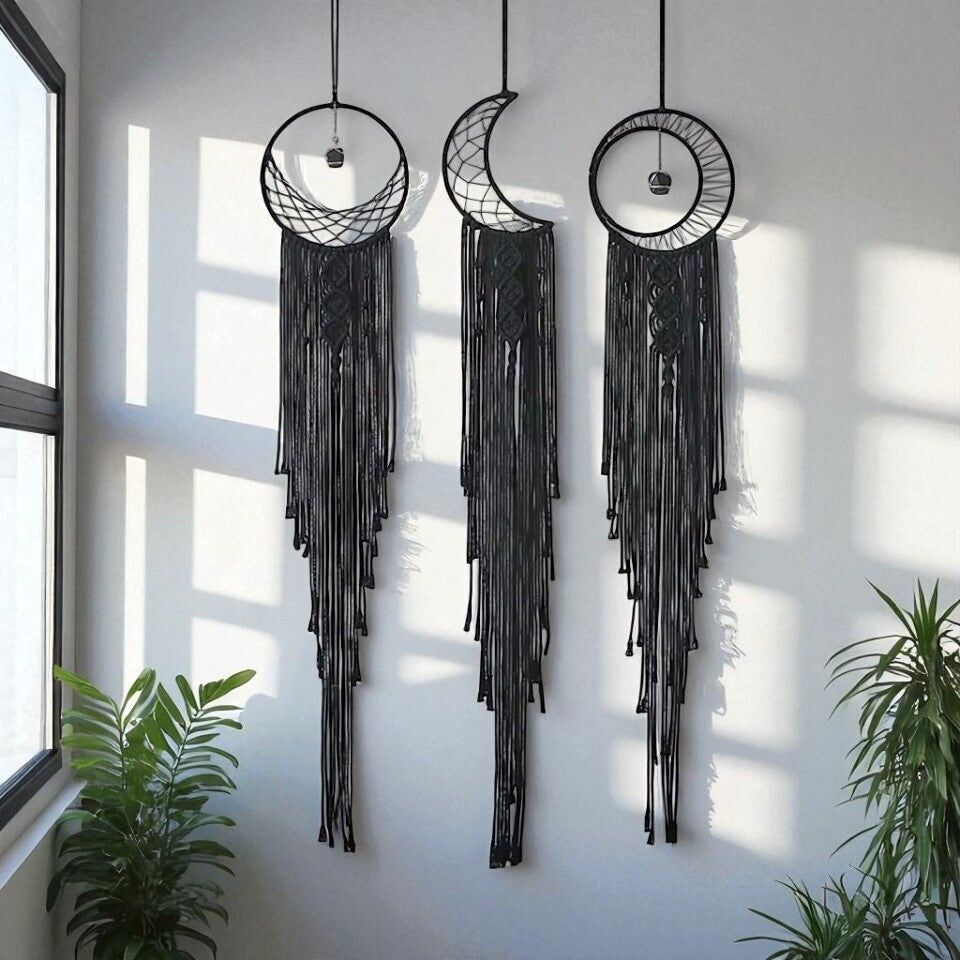 Acchiappasogni in macramè Sole Nero e Luna