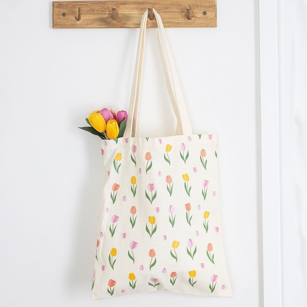 Borsa tote con stampa di tulipani