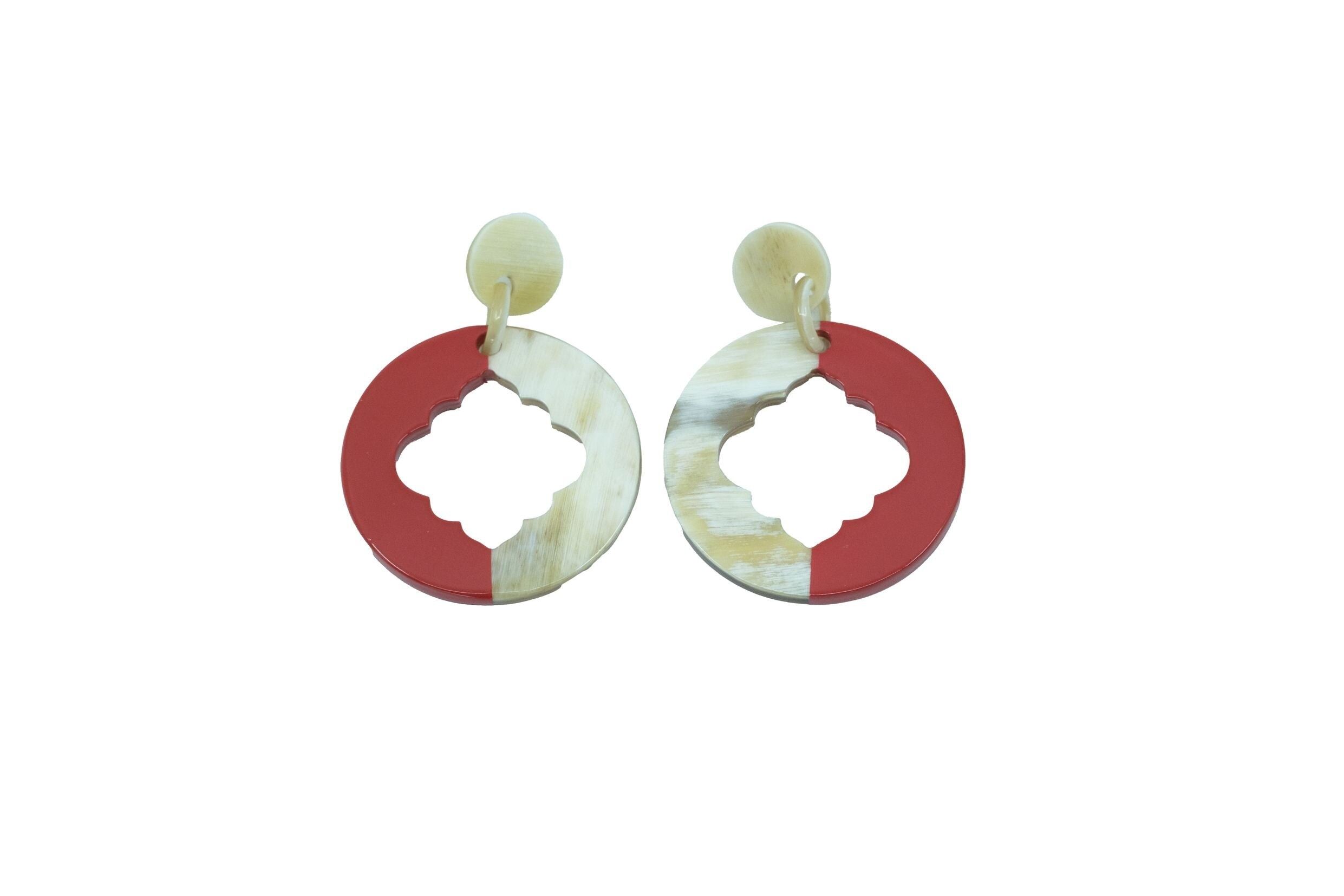 Round horn and red earrings