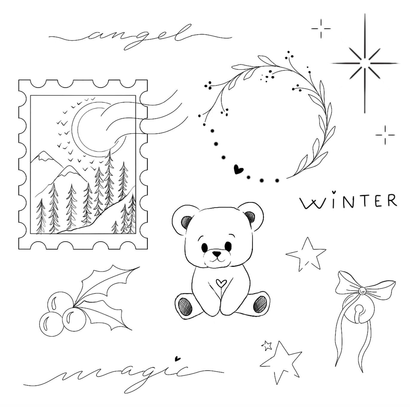 Temporary tattoo sheet: Night at the chalet