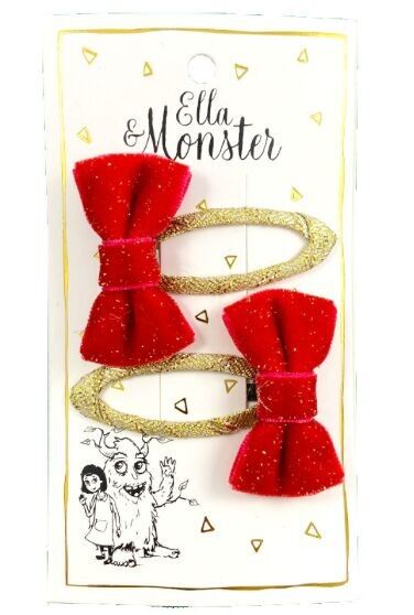 Rote Haarspangen für Kinder mit Schleife – Glitzernde Weihnachtsaccessoires - Velvet Juliet