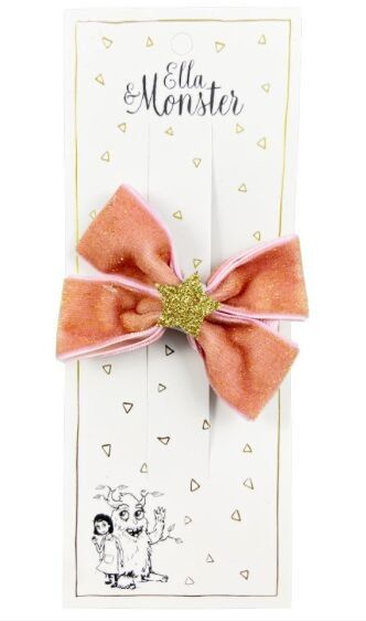 Pink Bow Hair Clip with Gold Star – Kids Christmas Accessory - Romantic Christmas Bow