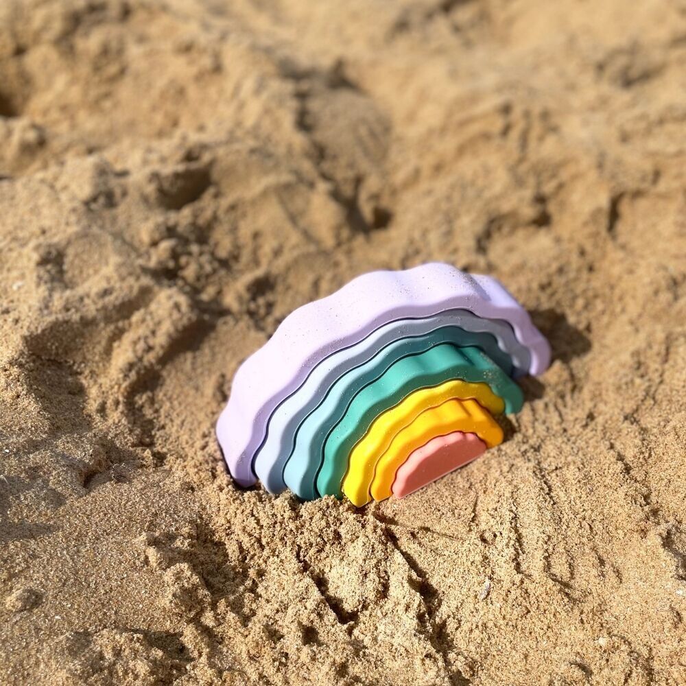 Juguete sensorial de silicona Montessori - Arcoíris apilable multicolor - Juguetes educativos - Marca francesa
