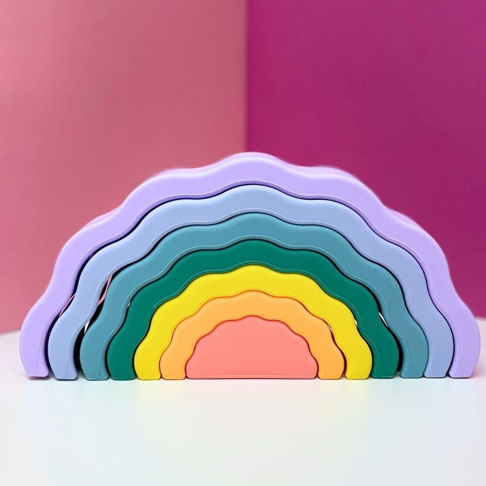 Montessori-Sinnesspielzeug aus Silikon – Buntes, stapelbares Regenbogenspielzeug – Lernspielzeug – Französische Marke