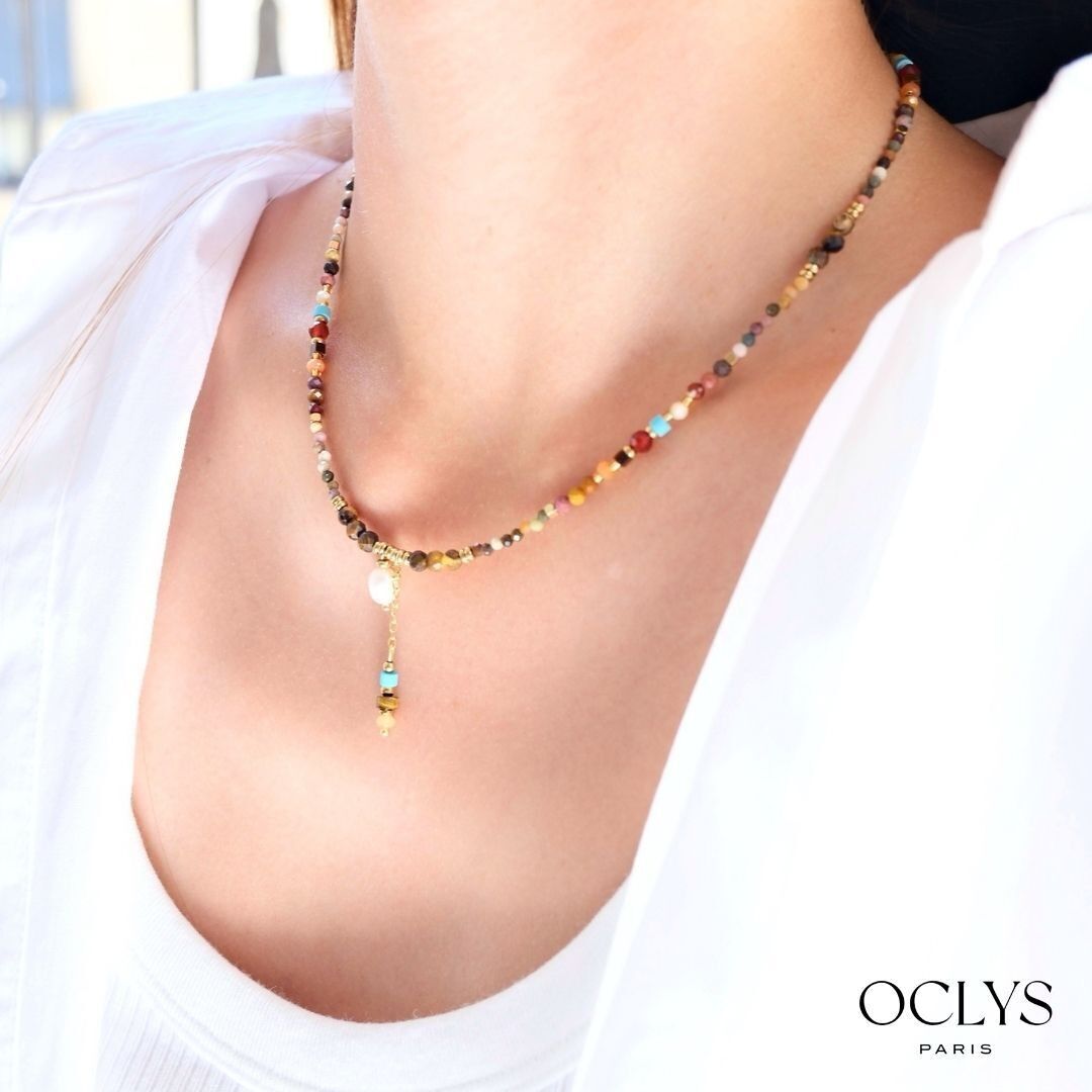 Oriane gold-plated stainless steel natural stone necklace