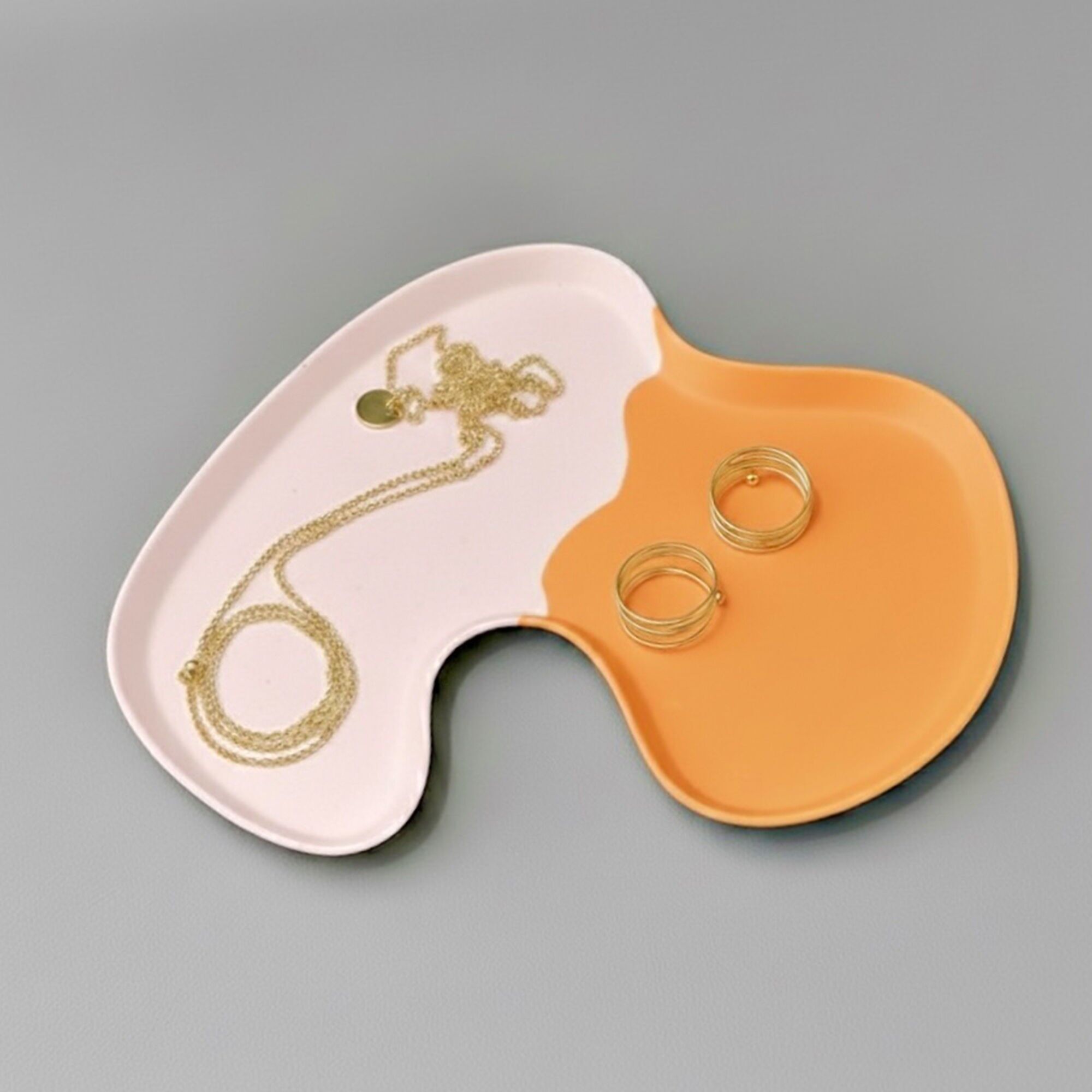 Vassoio portaoggetti e portagioie bicolore arancione e rosa