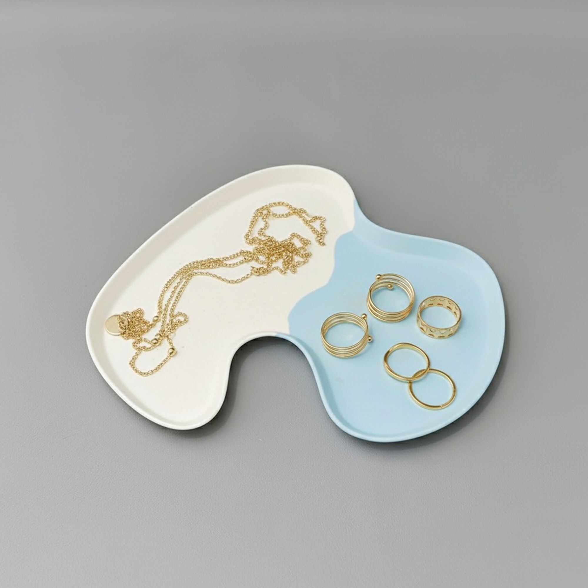 Vassoio portaoggetti e portagioie bicolore blu e bianco