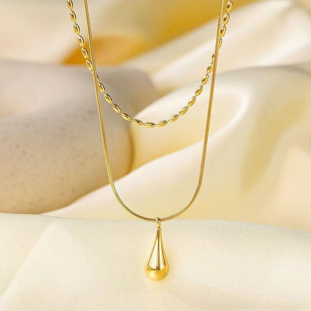 Doppelt gewickelte Edelstahlkette, Tropfenanhänger