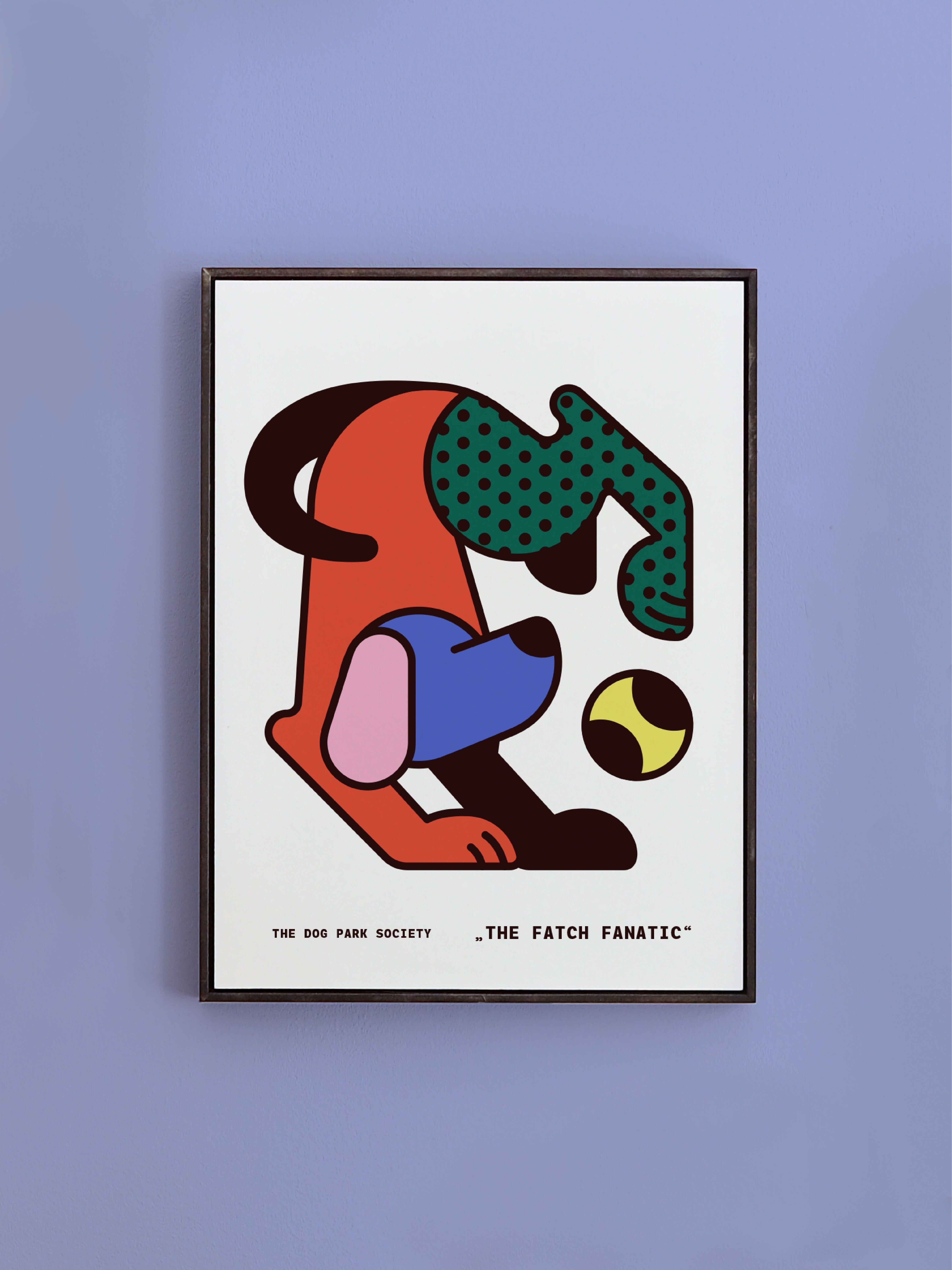 Dog Park Art Print – Colorful Dog with Ball | Fetch Fanatic | Dog Wall Art | Dog Poster Gift