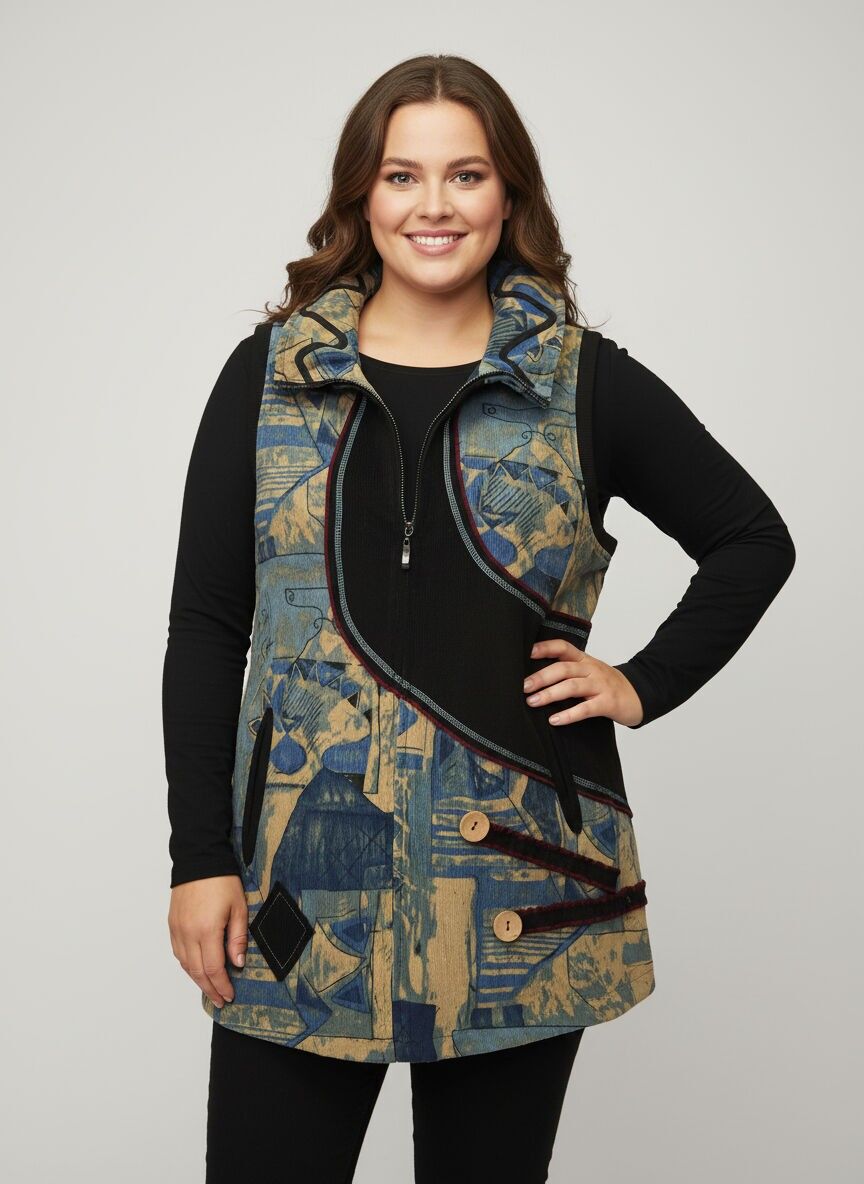 Ärmellose Weste aus blauem Cord in Übergröße (A705)