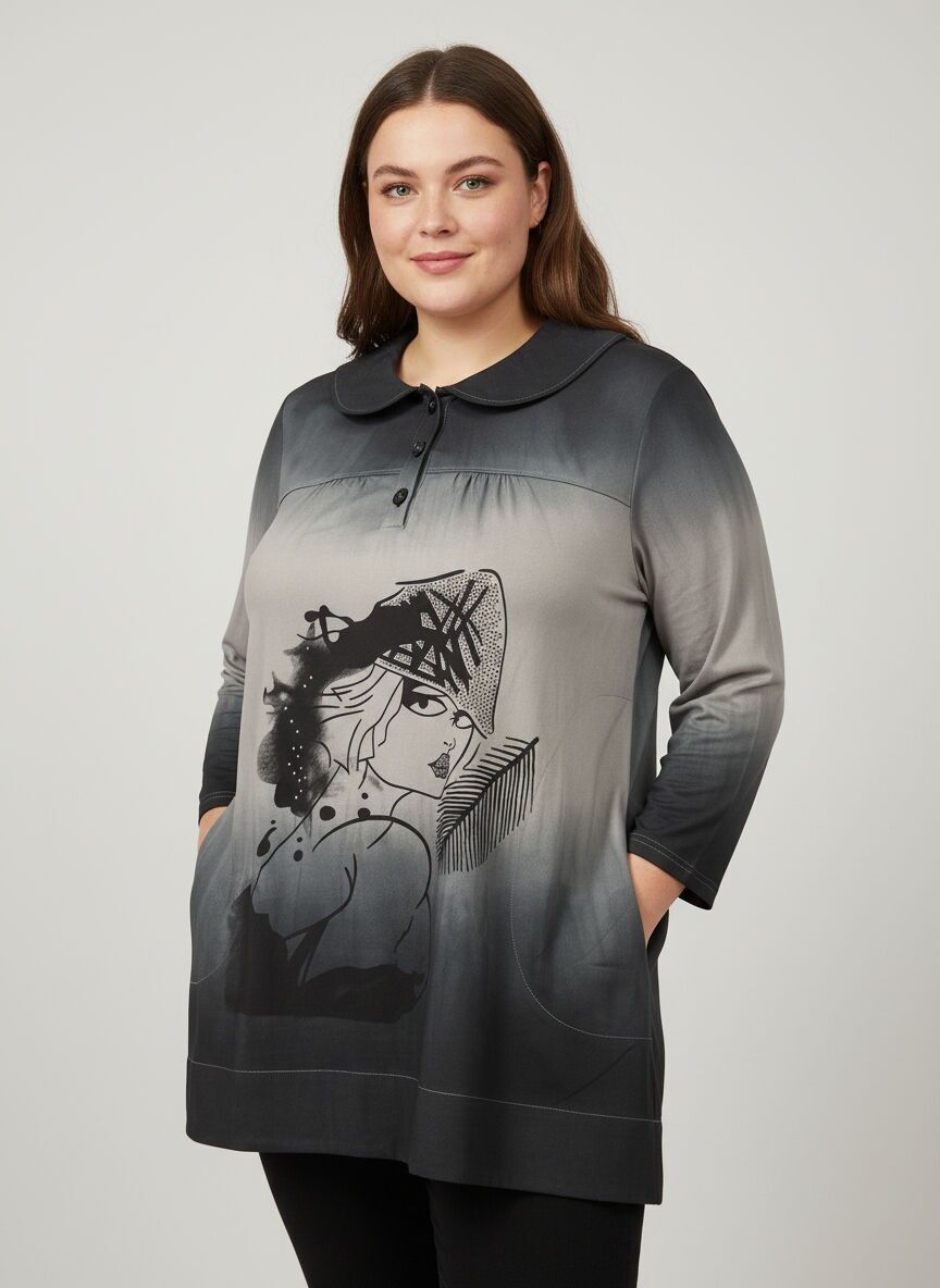 Tunique grande taille tye and dye gris (A723)