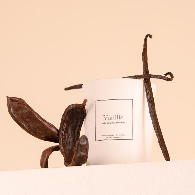 Bougie Parfumée Vanille - Cire 100% végétale - Parfum de Grasse - Verre blanc 180g/40h de brûlage