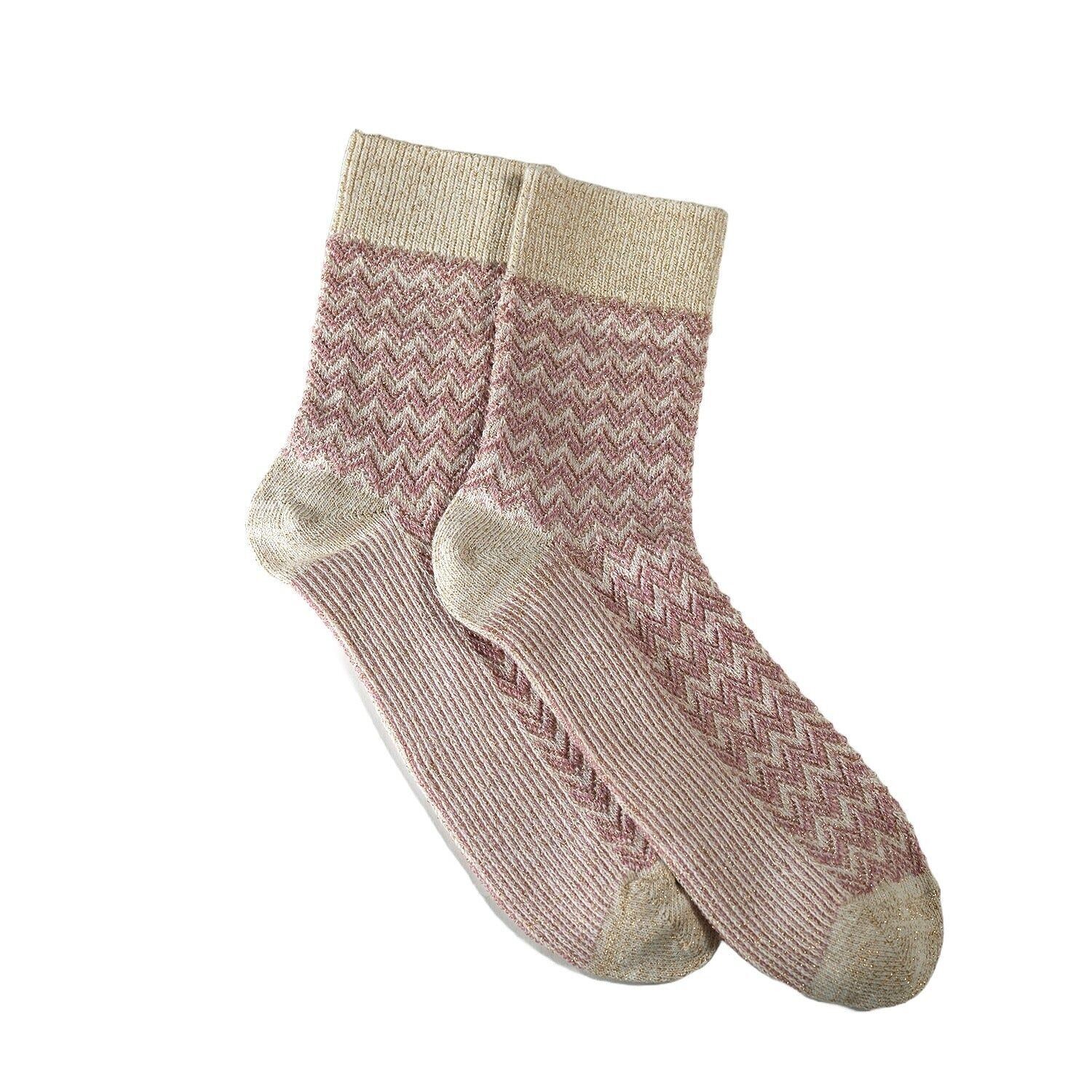 Les Chevrons - Damensocken - rosa Baumwolle