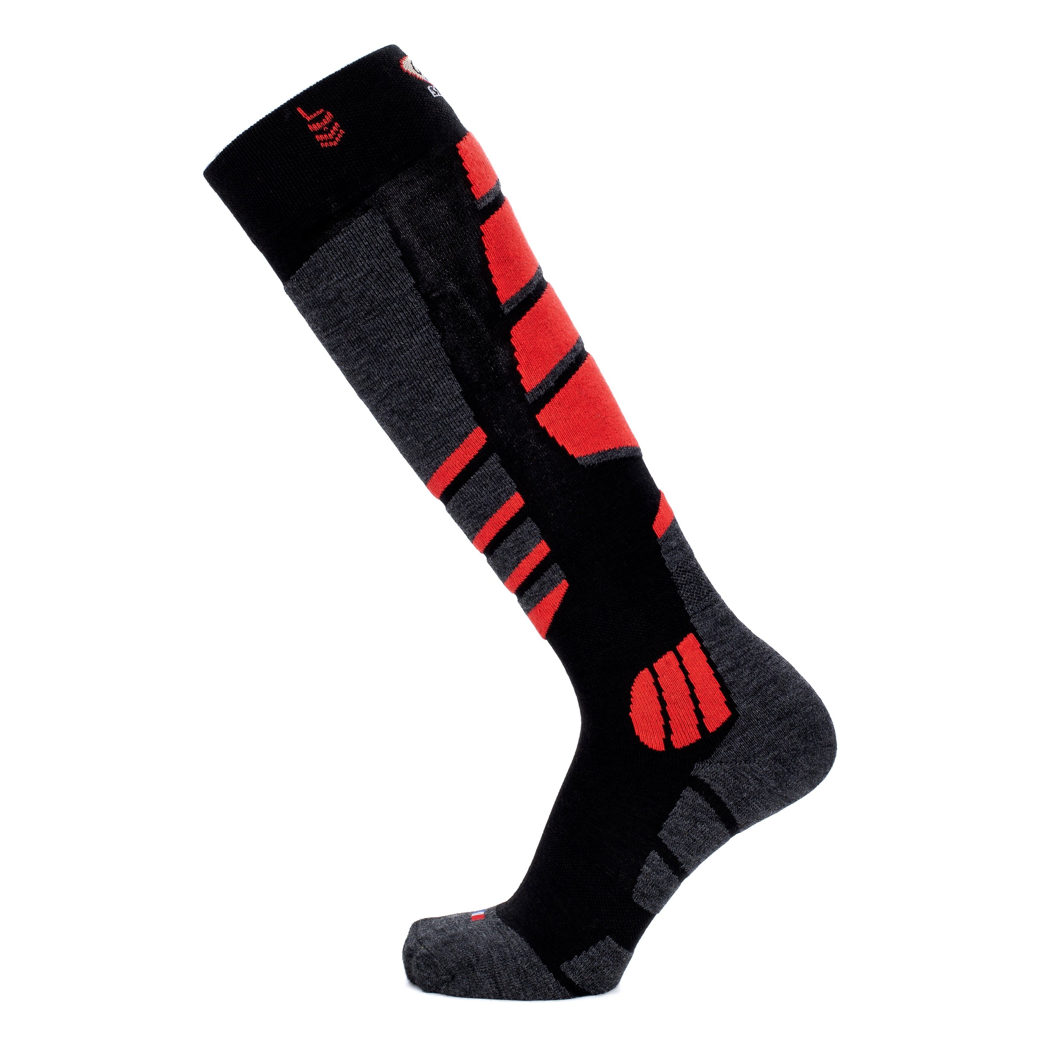 Chaussettes de ski - Broussaud Sport - laine noir-rouge